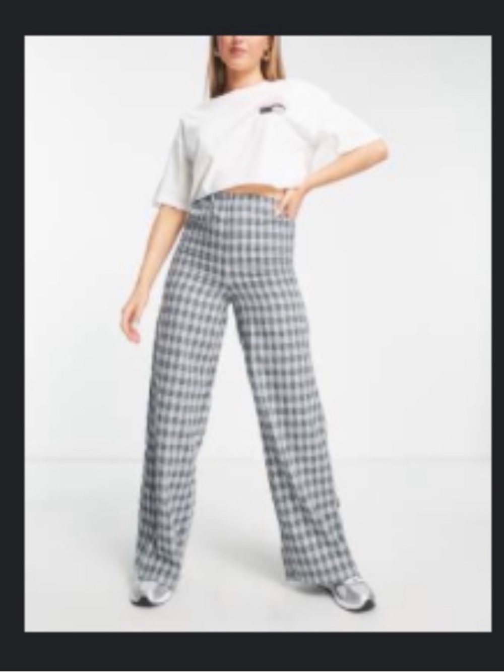 ASOS Wide Leg High Waisted Pants in Gray Check Heartbreak Size M